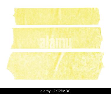 Set of three yellow blank paper tape stickers isolated on white background. Template mock up Stock Photo