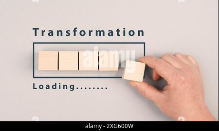 Progress bar with the words transformation loading, upgrade and improve concept, changing process Stock Photo