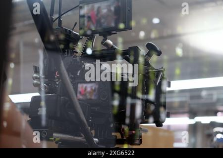 Behind Object Shot Filming Behind the scenes of movie shooting or video production and film crew ...