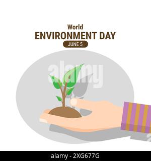 World environment day. Hand earth with greenery. Concept design for banner, poster, greeting card. Vector illustration Stock Vector