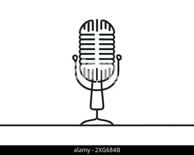 Continuous one line drawing of microphone. World radio day concept. Continuous line draw design graphic vector illustration. Stock Vector