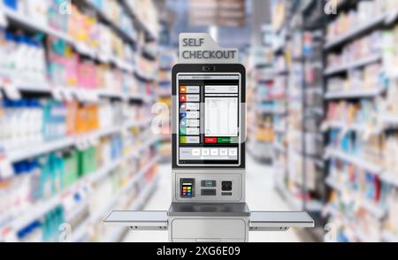 3d rendering self-checkout kiosk or self-service payment machine Stock ...