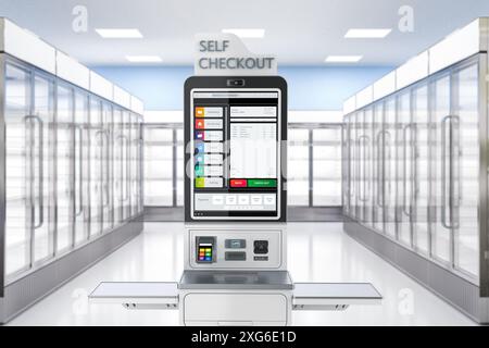 3d rendering self-checkout kiosk or self-service payment machine Stock ...
