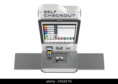 3d rendering self-checkout kiosk or self-service payment machine on white background Stock Photo