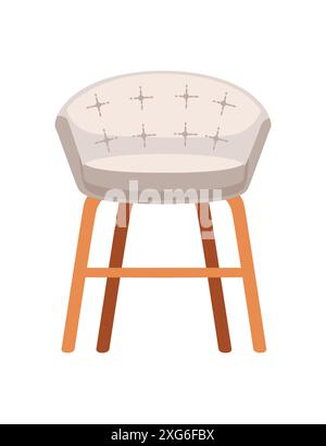 Modern comfortable padded armchair on wooden stand. Chair with white leather pillows. Vector illustration isolated on white background. Stock Vector