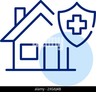 Home and healthcare insurance. Family dual protection. Pixel perfect, editable stroke icon Stock Vector