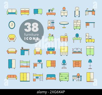 Simple set of Furniture vector icon. Graph symbol for furniture, web site and apps design, logo, app, UI Stock Vector