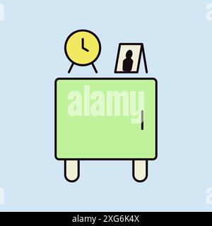 Wooden bedside table and clock alarm vector icon. Graph symbol for furniture, web site and apps design, logo, app, UI Stock Vector