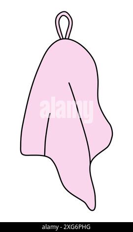 Hanging pink cotton cloth kitchen towel or tea towel, doodle style vector illustration Stock Vector