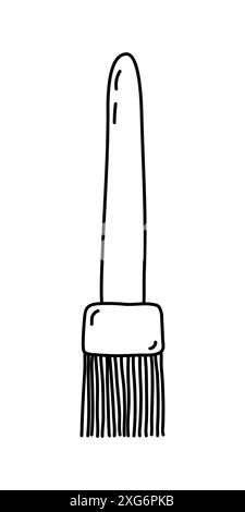 Kitchen silicone oil baking brush, doodle style flat vector outline illustration for kids coloring book Stock Vector