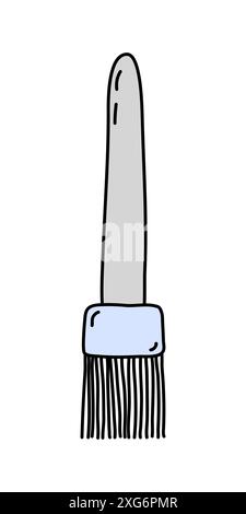 Kitchen silicone oil baking brush, doodle style kitchen utensil, design element for decorating menu, recipes, and food packaging, vector illustration Stock Vector