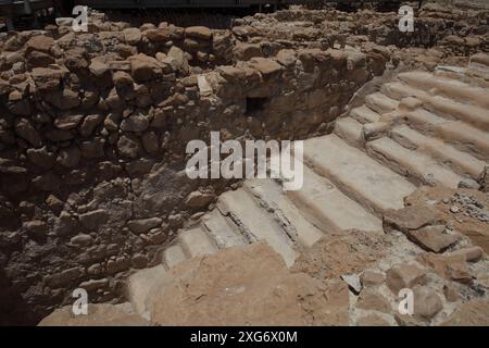 Mikveh, a Jewish Ritual Bath or Purification Bath, origin of Baptism, here, in Qumran near the Dead Sea, the Dead Scrolls were written & found. Stock Photo