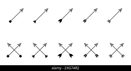 Arrow weapons, arrows in cross icons collection. Stock Vector