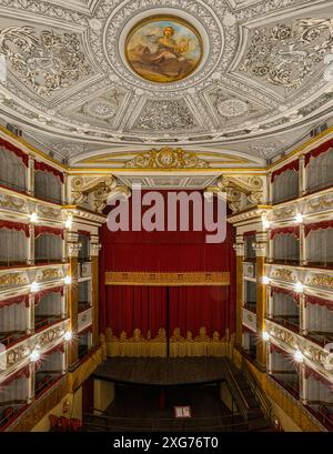 Interior of the Municipal theater of the town of Noto, Syracuse, Sicily, Italy Stock Photo