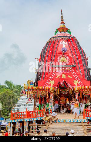 07 24 2007 Goddess Subhadra’s Chariotte smallest of the chariots canopy color black and red in Jagannath Rath Yatra puri Orissa INDIA Asia Stock Photo