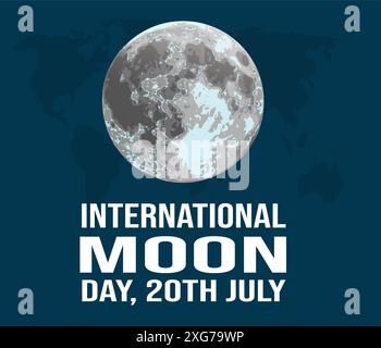 International Moon Day on 20th July in its resolution on “International cooperation in the peaceful uses of outer space” in 2021. Stock Vector