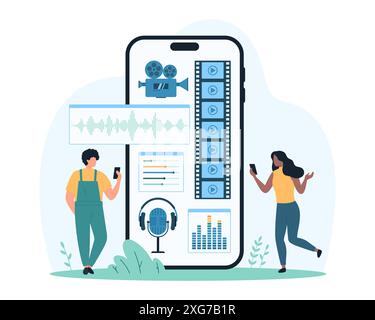 Video editor cartoon smartphone interface vector templates set Stock ...