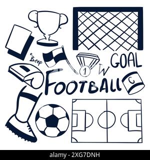 Soccer drawing vector. hand drawn soccer football scribbles vector. football game doodles. fifa drawing Stock Vector