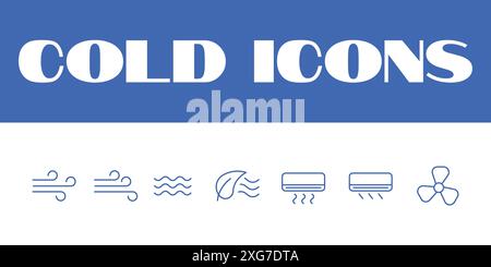 Cold icons set vector. Winter season vector icons. Cold Snow icons illustration. Cold air Stock Vector