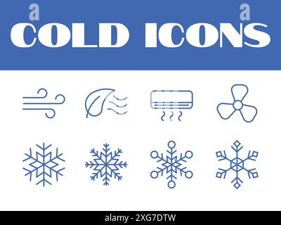 Cold icons set vector. Winter season vector icons. Cold Snow icons illustration. Cold air Stock Vector