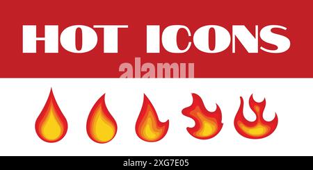 Hot Fire icons set. Detailed Fire icons vector. hot fire flames icon illustrations. hot fire flames Stock Vector