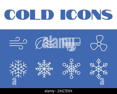 Cold icons set vector. Winter season vector icons. Cold Snow icons illustration. Cold air Stock Vector