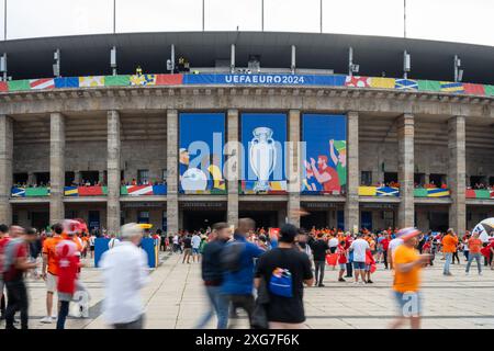 Berlin, Germany. 06th July, 2024. The Olympiastadion is ready for the UEFA Euro 2024 quarter final match between Netherlands and Turkiye in Berlin. Credit: Gonzales Photo/Alamy Live News Stock Photo