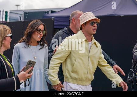 Silverstone, UK. 07th July, 2024. Brad Pitt during the Formula One Qatar Airways British Grand Prix at the Silverstone Circuit, Silverstone, England, United Kingdom on 7 July 2024 Credit: Every Second Media/Alamy Live News Stock Photo