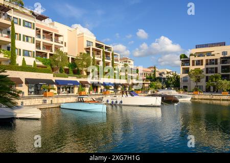 Tivat, Montenegro - June 8, 2022: Marina with waterfront residences in Porto Montenegro. Montenegro, Europe Stock Photo