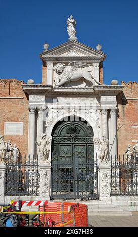 Porta Magna, Venetian Renaissance architecture main gate of the Arsenal, the historic shipyard and armoury of Venice Stock Photo