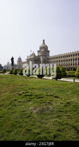 Bangalore, India - January 16 2024: Ambedkar statue with Stunning view of amazing Vidhana Soudha. Stock Photo