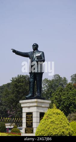 Bangalore, India - January 16 2024: Ambedkar statue with Stunning view of amazing Vidhana Soudha. Stock Photo