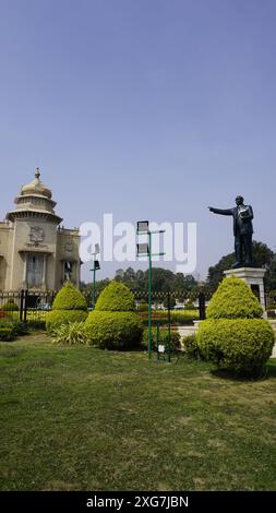 Bangalore, India - January 16 2024: Ambedkar statue with Stunning view of amazing Vidhana Soudha. Stock Photo