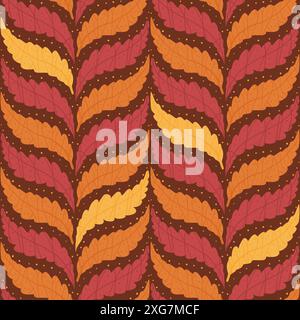 Autumn leaves braided seamless pattern. Fall woodland forest repeat background. Vector hand drawn illustration. Stock Vector