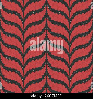Autumn leaves braided seamless pattern. Fall woodland forest repeat background. Vector hand drawn illustration. Stock Vector