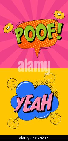 POOF comic sound speech effect bubble in trendy retro style. Onomatopoeic expressions. Stock Vector