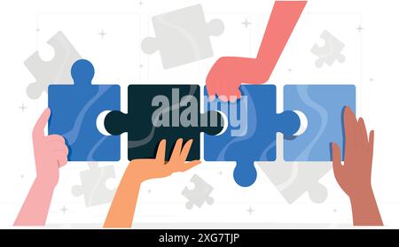 Hands assembling puzzle concept illustration Stock Vector