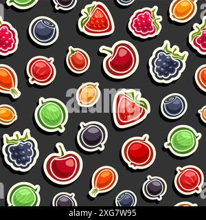 Vector Berry Seamless Pattern, decorative background with many flying ripe berry fruits for wrapping paper or bed linen, square placard with various f Stock Vector