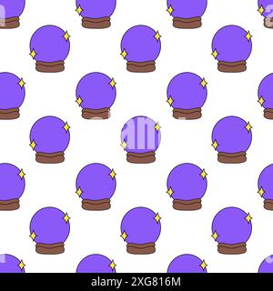 Seamless pattern with Crystal Ball. Gothic design, mystic magic symbol. Future telling, Halloween concept background. Vector Flat illustration. Stock Vector