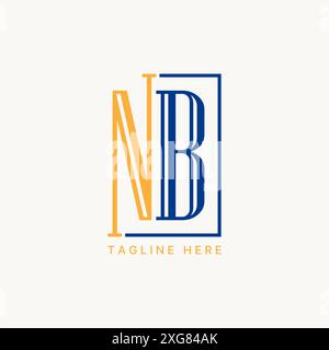 Logo design graphic concept creative premium vector stock letter NB sans serif font cut connect square line. Related to monogram typography branding Stock Vector
