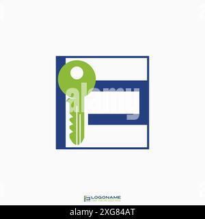 Logo design graphic concept creative abstract premium vector stock initial E font negative space house door key. Related to typography home property Stock Vector