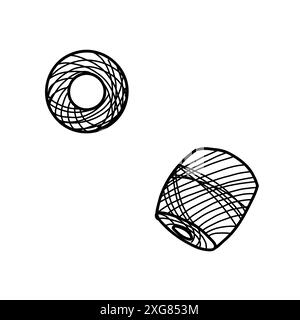 Set of knitting or macrame threads. Hand drawn Vector illustration of two Skeins for Needlework. Illustration in doodle style, isolated on white Stock Vector