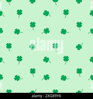 Lucky Four leaf green clovers seamless pattern, background texture Stock Vector