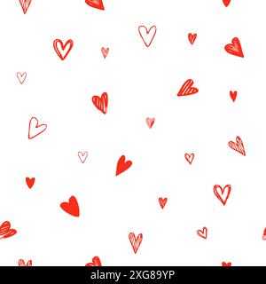 Valentine red hearts seamless pattern texture Stock Vector