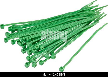 self locking green cable ties isolated over white Stock Photo