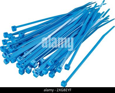 self locking blue cable ties isolated over white Stock Photo