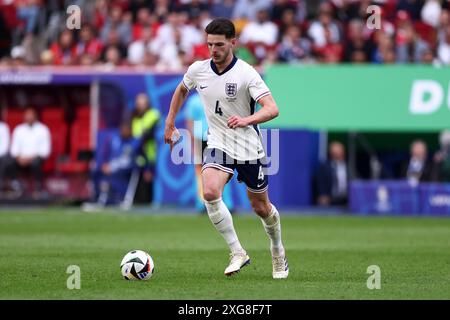 Declan Rice of England in action during the Uefa Euro 2024 quarter-final match between England and Switzerland at Arena Dusseldorf on July 6, 2024 in Dusseldorf, Germany. Stock Photo