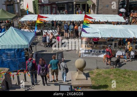 Saturday market in Hay-on-Wye, Wales, UK Stock Photo