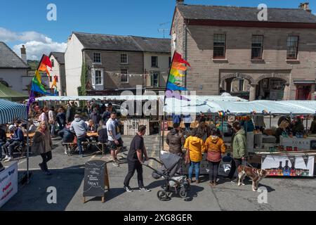 Saturday market in Hay-on-Wye, Wales, UK Stock Photo