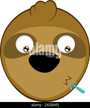 vector illustration face bear sloth character animal cartoon, spitting saliva Stock Vector